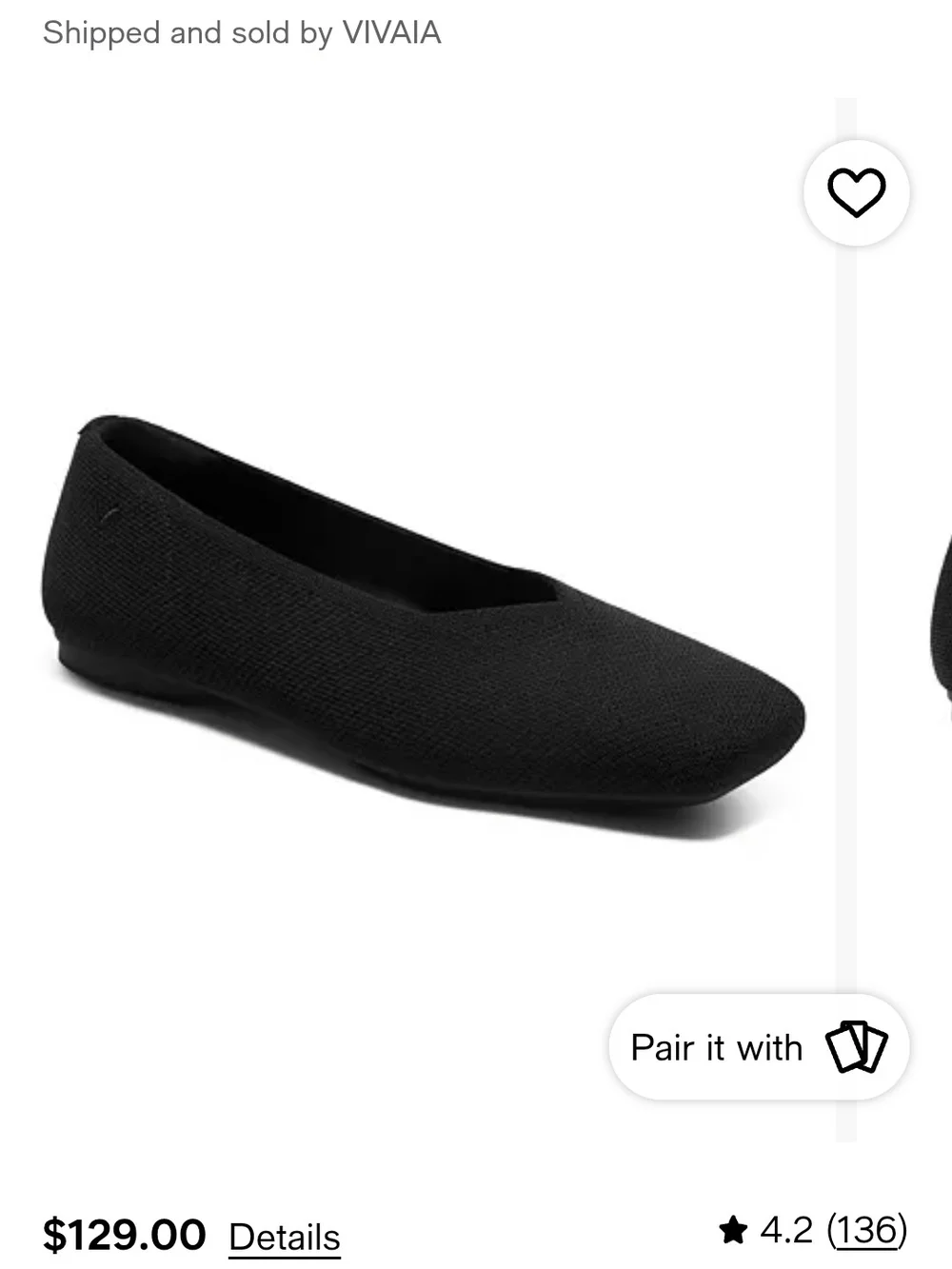 Vivaia Margot Black Knit Sqaure Toe Slip-On Ballet Flats
